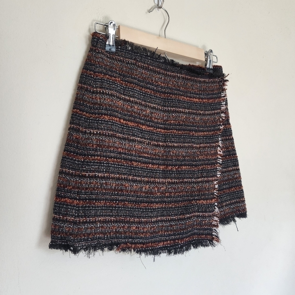 Zara Girls Jacquard Wrap Frayed Hem Skirt size 13-14